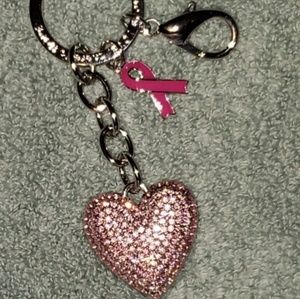 Breast cancer pink ribbon keychain charm